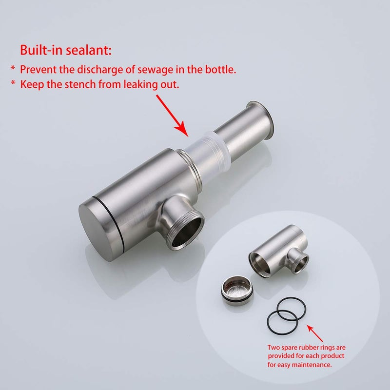 RANDOM Brass Contemporary Round Bottle P Trap 1 1/4,Basin Sink Waste Drain P Trap Kit (Brushed Nickel) - Image 5